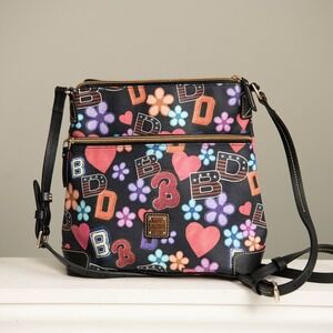 Dooney‎ & Bourke Varsity Hearts & Flower Crossbody Bag Sports Graffiti Colorful